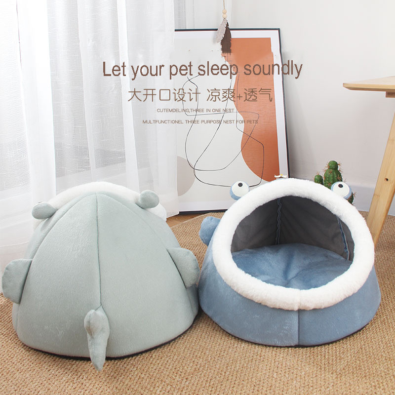 Daļēji slēgts ziemas uzturs silts kaķu ligzdas būris Four Seasons General Cat Villa karikatūra Noņemama mazgājama kaķu suņu mājdzīvnieku produkti