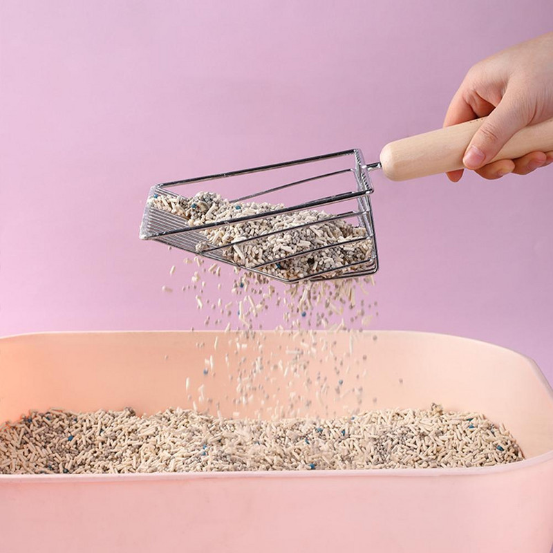 Metalna lopata za pijesak za mačke, lopatica za pijesak velikog kapaciteta s udobnom drvenom drškom Sredstva za čišćenje kućnih ljubimaca