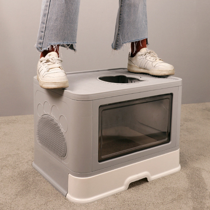 Kvadrātveida, pilnībā slēgta kaķu pakaišu kaste Spēcīga, izturīga, liela telpa, pretšļakatu kaķēnu tualete Forša kaķu māja ar atvilktni