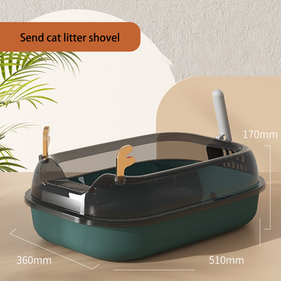 Liela izmēra mājdzīvnieku tualetes gultas trauks pret šļakatām kaķiem pakaišu kastes kaķu paplāte ar liekšķeri, kaķēnu tīru tualeti, daļēji slēgta