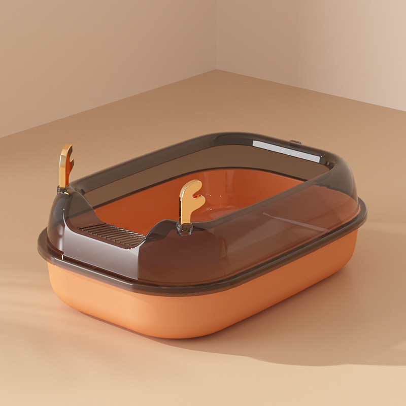 Liela izmēra mājdzīvnieku tualetes gultas trauks pret šļakatām kaķiem pakaišu kastes kaķu paplāte ar liekšķeri, kaķēnu tīru tualeti, daļēji slēgta