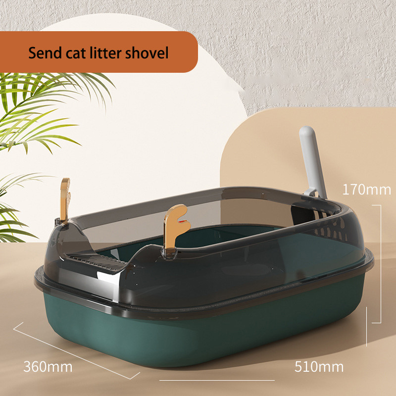 Liela izmēra mājdzīvnieku tualetes gultas trauks pret šļakatām kaķiem pakaišu kastes kaķu paplāte ar liekšķeri, kaķēnu tīru tualeti, daļēji slēgta