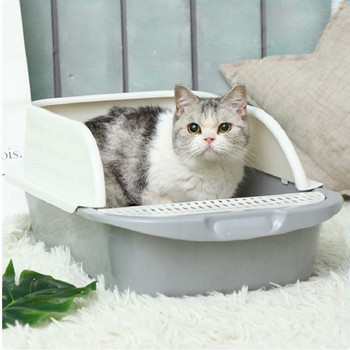 Подвижна тоалетна за котенца Тоалетна мивка за домашни любимци Полузатворена мивка за почистване на котки Пясъчник против пръски Аксесоари за котки Предмети за домашни любимци