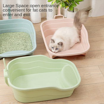 Ημι-κλειστό κουτί απορριμμάτων γάτας Μεγάλο αυξημένο αποσμητικό τουαλέτα για γάτες κατά του πιτσιλίσματος με φτυάρι απορριμάτων γατών Ανοιχτό κουτί απορριμμάτων γατών