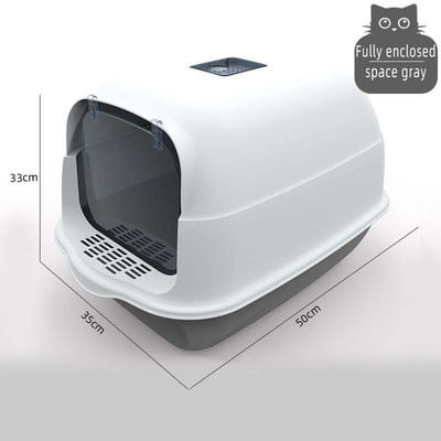 Kaķu pakaišu kaste, pilnībā slēgta, izšļakstīta dezodorants kaķu tualete, divvirzienu lāpsta, liela ietilpība kaķu tualetes pakaišu kaste, slēgta smilšu kaste