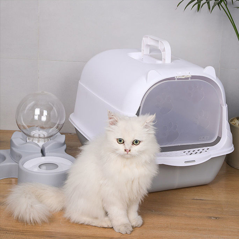 Kutija za mačke zatvorena kutija za mačke Pisoar za kućne ljubimce pladanj za mačke otporan na prskanje sa žlicom za čišćenje kućice za mačiće Plastični pisoar za mačke