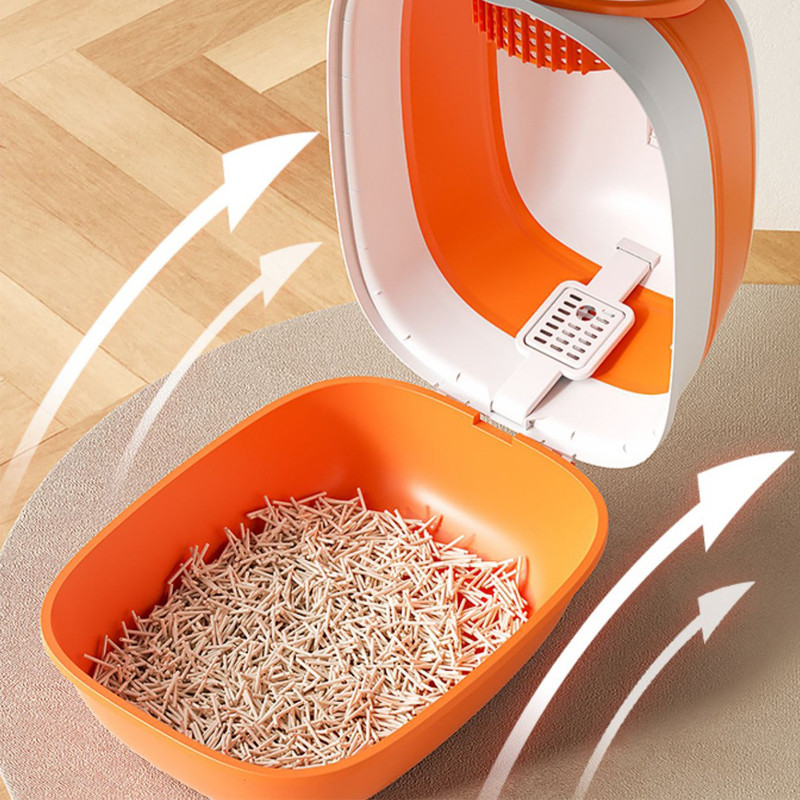 Kassiliivakast pritsmevastane Täielikult suletud, suure mahutavusega kassi tualettruumi eemaldatav kate Lihtsalt puhastatav kassiliiva voodipann