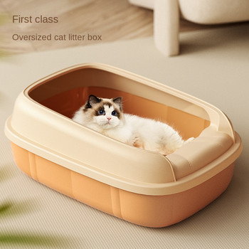 Полузатворена пясъчна кутия за котки Голямо пространство, подвижна и лесна за почистване тоалетна Полуотворена тава за отпадъци, устойчива на приплъзване с лъжица за пясък
