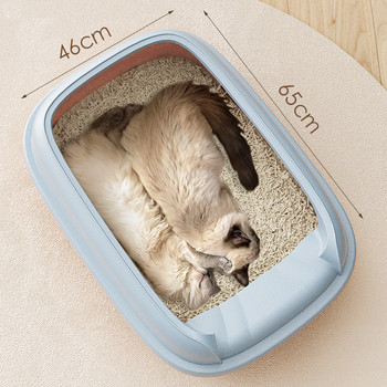 Полузатворена пясъчна кутия за котки Голямо пространство, подвижна и лесна за почистване тоалетна Полуотворена тава за отпадъци, устойчива на приплъзване с лъжица за пясък