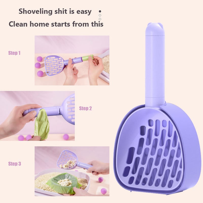 Pārnēsājams kaķu pakaišu lāpstas komplekts Cat Pooper Scooper tīrīšanas piederumi Pet Shovel Kaķu tualetes tīrīšanas lāpsta ar atkritumu maisu
