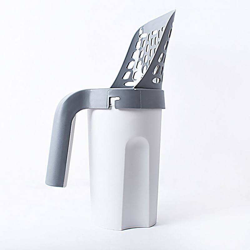 Kaķu pakaišu lāpstiņa integrēts noņemams dziļās lāpstas turētājs ar kaķu sijāšanas piederumiem kaķiem