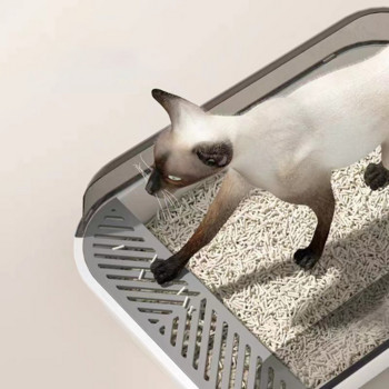 Μεγάλος χώρος απορριμμάτων γατών Ημι-ανοιχτό κουτί άμμου Κρεβατιού για κατοικίδια Τουαλέτα κατά του πιτσιλίσματος Δίσκος για γάτες με φτυάρι Clean Kitty House Προμήθειες για γάτες