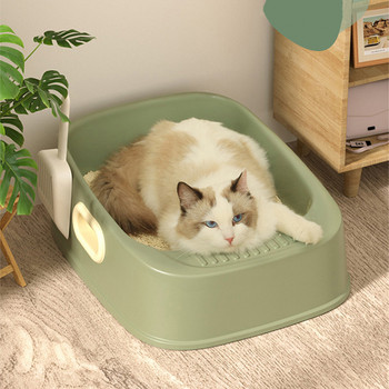Ανοιχτό κιβώτιο απορριμάτων γατών Μεγάλης χωρητικότητας Πλαστικό κατά του πιτσιλίσματος Γάτες Τουαλέτα Pet Sandbox Δίσκος κρεβατιού Kitten Bedpan Καθαρισμός Προμήθειες νιπτήρα μπάνιου