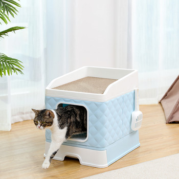 Κουτί απορριμμάτων γατών με ξύσιμο σανίδα προμήθειες για κατοικίδια κλειστό συρτάρι Τηγάνι τουαλέτας γάτας με επάνω σέσουλα φωλιάς μεγάλου μεγέθους