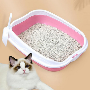 Кутия за котешка тоалетна с лопата за тоалетна срещу пръски Двуслойна дизайнерска кутия за пясък Тоалетна за котенца