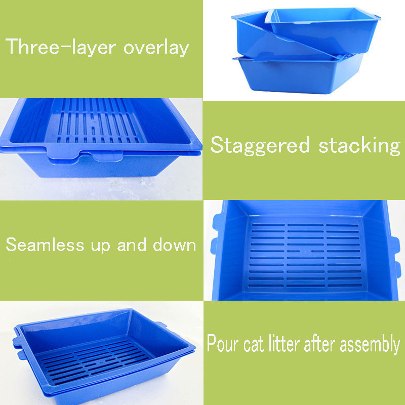 Kaķu tualetes gultas trauks Plastmasas kaķu pakaišu kaste ar 3. paplāti Kaste kaķu truša urinēšanas tualete kaķiem Kaķu pakaišu kaste urinēšanas paliktņa paplāte mājdzīvnieku dresētājs