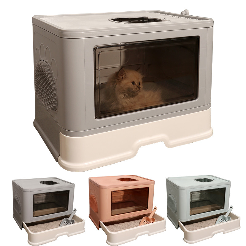 Potpuno zatvorena preklopna noćna posuda za kućne ljubimce Mačji WC Kutija za mačji pijesak protiv prskanja Pladanj sa žlicom Čista kućica za mačiće Plastična kutija Potrepštine za mačke