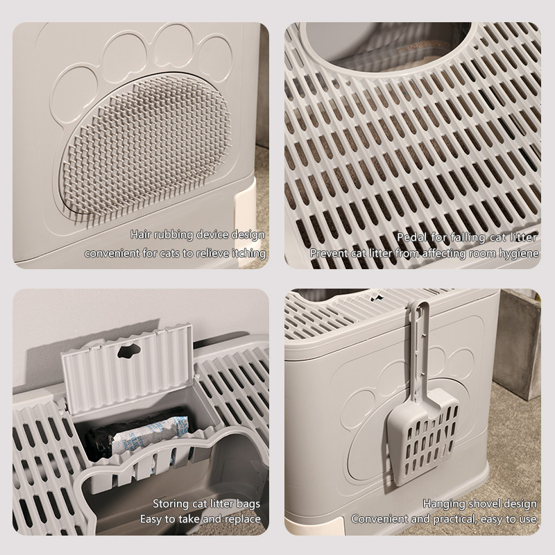 Potpuno zatvorena preklopna noćna posuda za kućne ljubimce Mačji WC Kutija za mačji pijesak protiv prskanja Pladanj sa žlicom Čista kućica za mačiće Plastična kutija Potrepštine za mačke