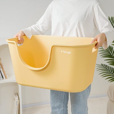 Mango liela kaķu pakaišu kaste Lielizmēra šļakatu necaurlaidīga kaķu tualete kaķu pakaišu kaste kaķu izkārnījumu paplātes tīrīšanas piederumi vannas izlietnes tīrīšanai