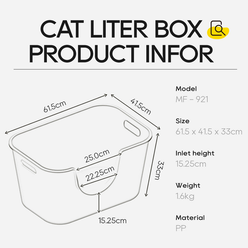 Mango liela kaķu pakaišu kaste Lielizmēra šļakatu necaurlaidīga kaķu tualete kaķu pakaišu kaste kaķu izkārnījumu paplātes tīrīšanas piederumi vannas izlietnes tīrīšanai