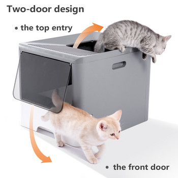 Κουτί απορριμμάτων γατών Μεγάλου μεγέθους προμήθειες κατοικίδιων ζώων Πολύχρωμο αυτοκαθαριζόμενο συρτάρι σε στυλ δύο πόρτων Κλειστό τηγάνι τουαλέτας γάτας με σέσουλα