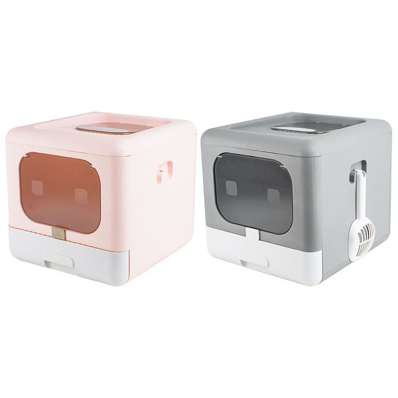 Prijenosna kutija za mačji pijesak s poklopcem Sklopiva posuda za mačji pijesak s gornjim ulazom WC za kućne ljubimce s lopaticom Velika unutarnja prostorija za mačiće