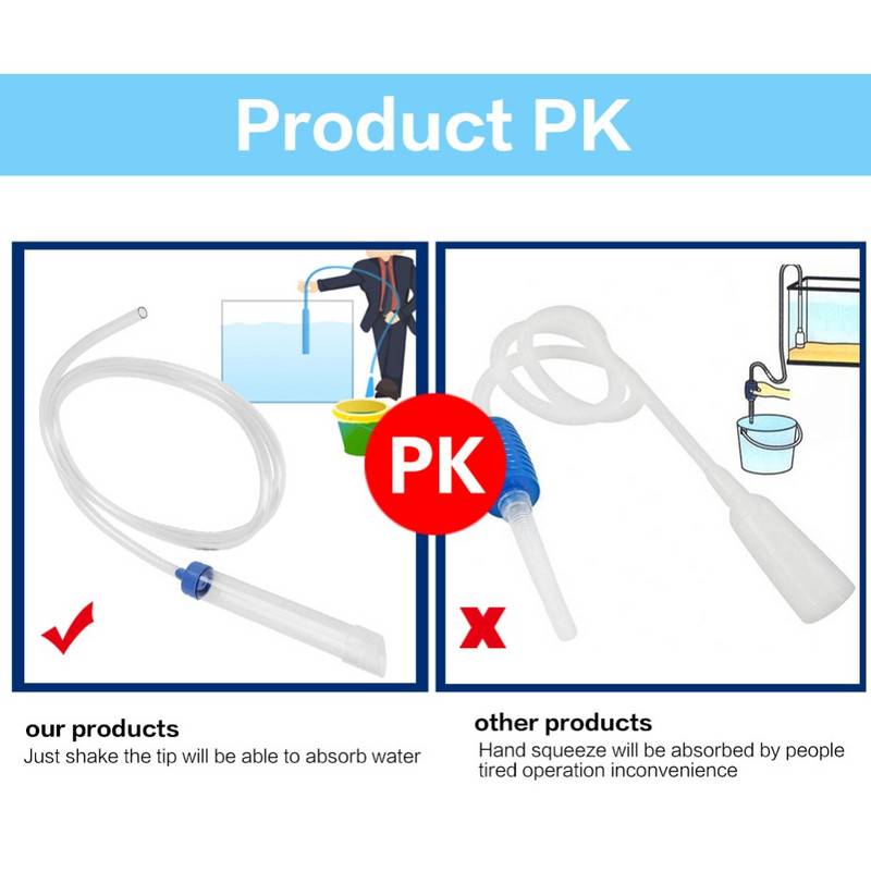Akvārija zivju vakuuma grants ūdens filtra tīrītājs sifona sūknis, rokas tīrītājs, sūknis drošs vakuums 1,8 m zivju tvertnes piederumi