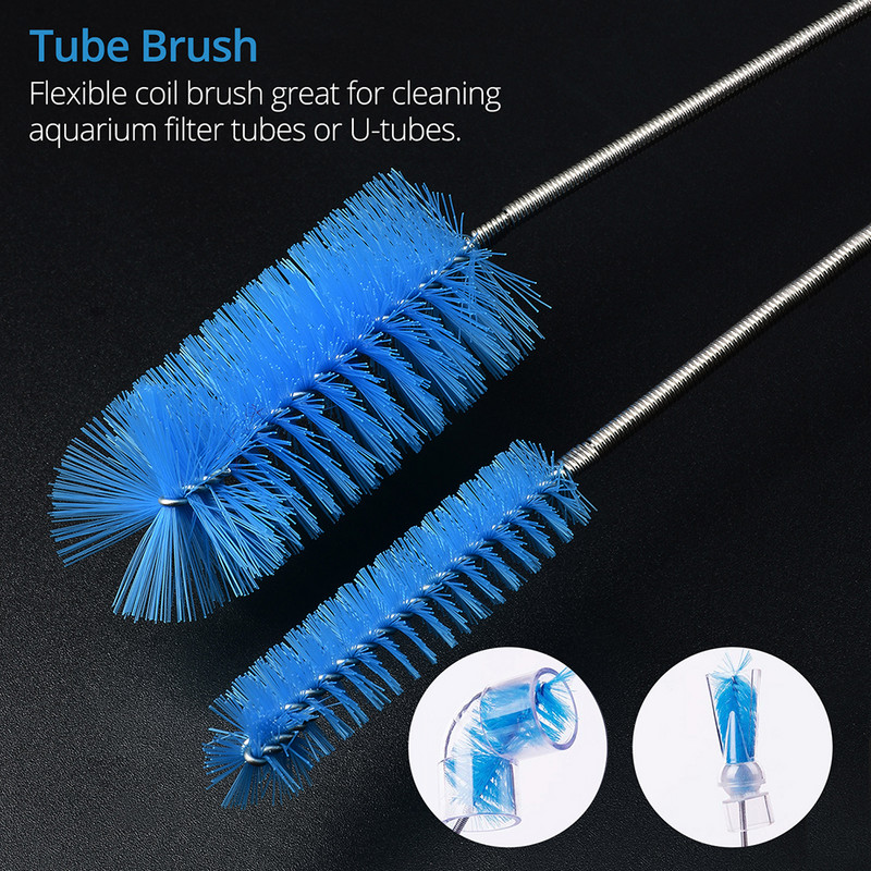 NICREW akvārija tīrīšanas birste ūdens filtram Lily Pipe gaisa caurules šļūtenei nerūsējošais tērauds, elastīga viena dubultā šļūtenes suka