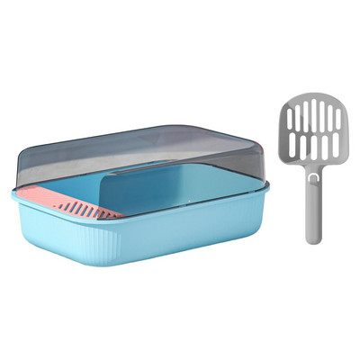 Lielas ietilpības kaķu pakaišu kastes tualete Viegli tīrāma mājdzīvnieku pakaišu paplāte dziļa kucēnu maziem dzīvnieciņiem Kaķu paplātes tīrīšanas vanna