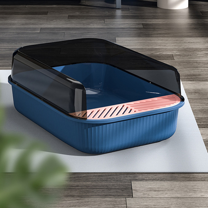 Lielas ietilpības kaķu pakaišu kastes tualete Viegli tīrāma mājdzīvnieku pakaišu paplāte dziļa kucēnu maziem dzīvnieciņiem Kaķu paplātes tīrīšanas vanna