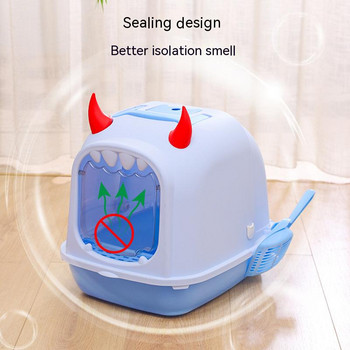 Кутия за тоалетна Small Monster Котешка тоалетна тип мида Голямо пространство Устойчива на пръски Устойчива на миризми, безвкусна, напълно затворена тоалетна кутия за домашни любимци