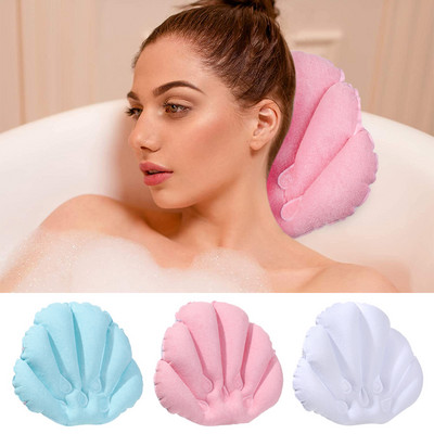 1PC Inflatable Bath Pillow With Suction Cups Soft Spa Neck Support Pillow Bathtub Fan-shaped Cushion Bathing Accessories