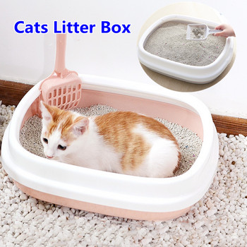 Τουαλέτα κατοικίδιων κατοικίδιων κατοικίδιων κατοικίδιων κατοικίδιων κατοικίδιων ζώων Τουαλέτα κρεβατιού Anti Splash Cats Litter Box Δίσκος γάτας με σέσουλα Kitten Dog Clean Toilette Home Πλαστικό κουτί άμμου Προμήθειες για γάτες