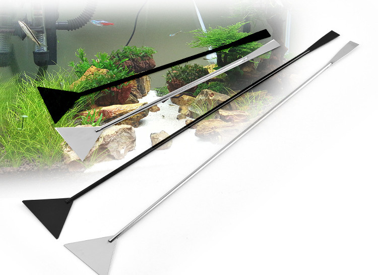 Ūdens augu lāpstiņa nerūsējošā tērauda akvārija piederumi zivju tvertņu ūdens augiem Slīpmašīnas tīrīšanas rīki Plakana smilšu lāpsta