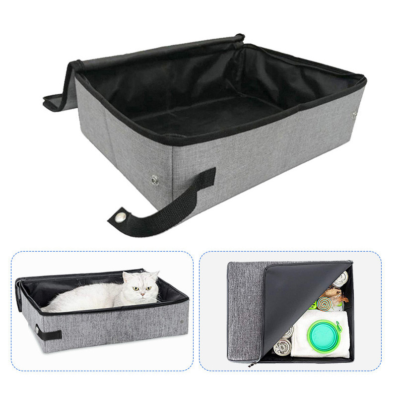 Kaķu pakaišu kaste Oksfordas auduma ūdensnecaurlaidīga salokāma mājdzīvnieku tualete Mīksta pārnēsājama kaķu podiņa tīra vannas istaba ar vāku kaķēnu ceļojumiem