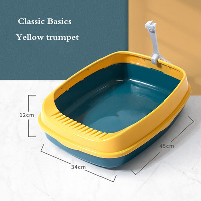 Lolojumdzīvnieku tualetes gultas trauks, daļēji slēgts plastmasas pretšļakatu kaķu pakaišu kastes paplāte ar lāpstiņu Kaķēns, suns, urinēšana, izkārnījumi, tīri mājas piederumi