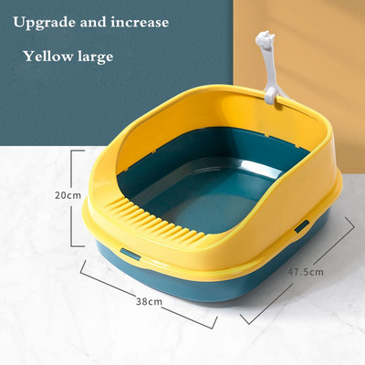 Lolojumdzīvnieku tualetes gultas trauks, daļēji slēgts plastmasas pretšļakatu kaķu pakaišu kastes paplāte ar lāpstiņu Kaķēns, suns, urinēšana, izkārnījumi, tīri mājas piederumi