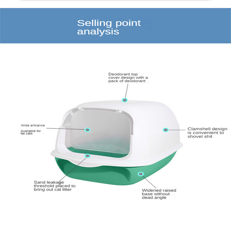 Pilnībā slēgtas pakaišu kastes kaķu tualetes dezodorants un šļakatu necaurlaidīgs dezodorants, paceļams vāks kaķu pakaišu kaste kaķu pakaišu kaste kaķu kastes