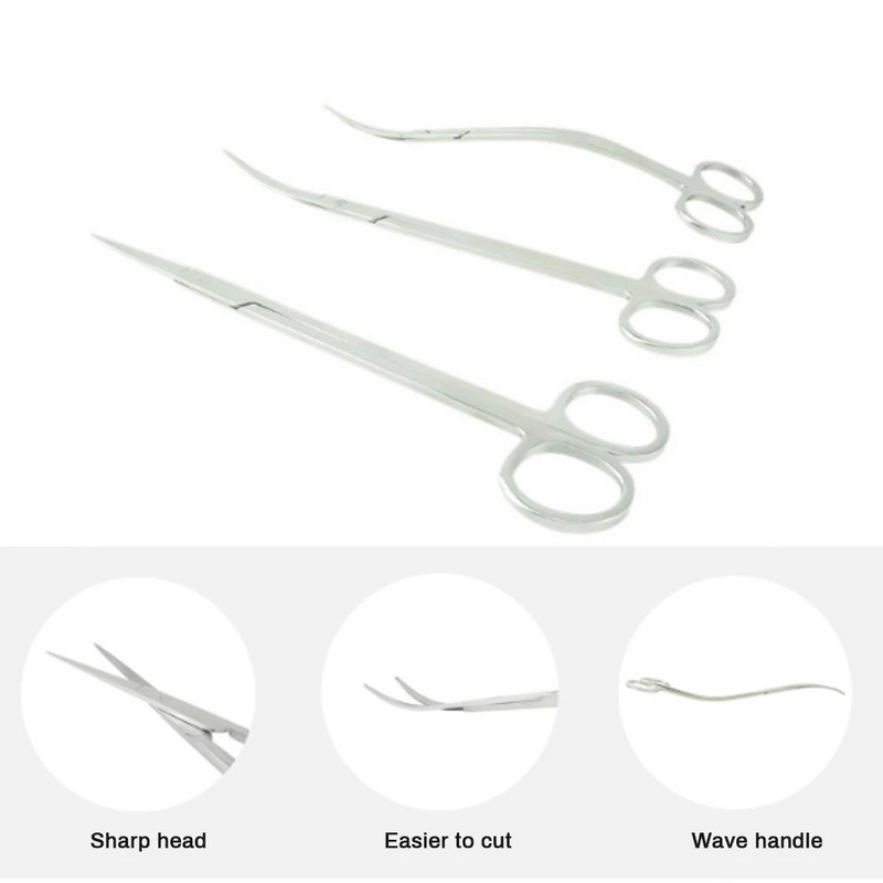 Nerūsējošā tērauda akvārija ūdens zāles ūdenszāles griezējs garo viļņu šķēru rīku komplekts Ūdens zāles griezējs zivju griezējs 3 formas