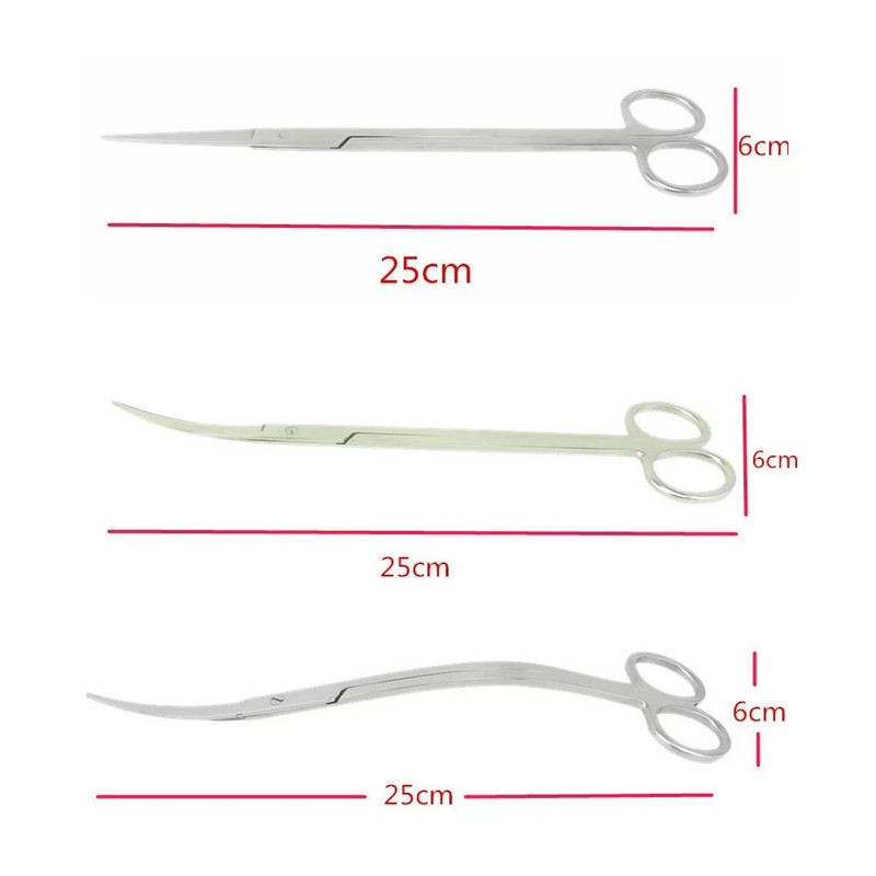 Nerūsējošā tērauda akvārija ūdens zāles ūdenszāles griezējs garo viļņu šķēru rīku komplekts Ūdens zāles griezējs zivju griezējs 3 formas