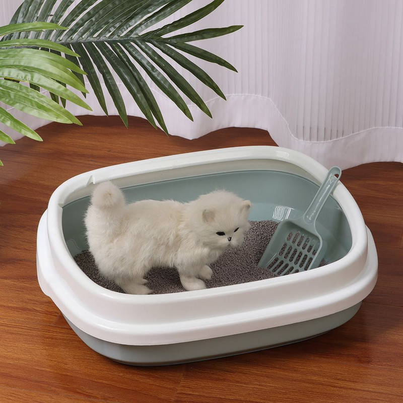 1 komplekts, liela kaķu pakaišu kaste, noņemama pretšļakatu kaķu pakaišu paplāte kaķu tualetes piederumiem ar bezmaksas kausiņu