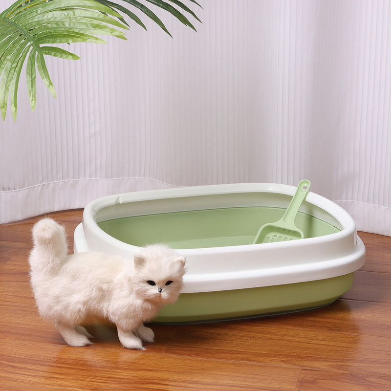 1 komplekts, liela kaķu pakaišu kaste, noņemama pretšļakatu kaķu pakaišu paplāte kaķu tualetes piederumiem ar bezmaksas kausiņu