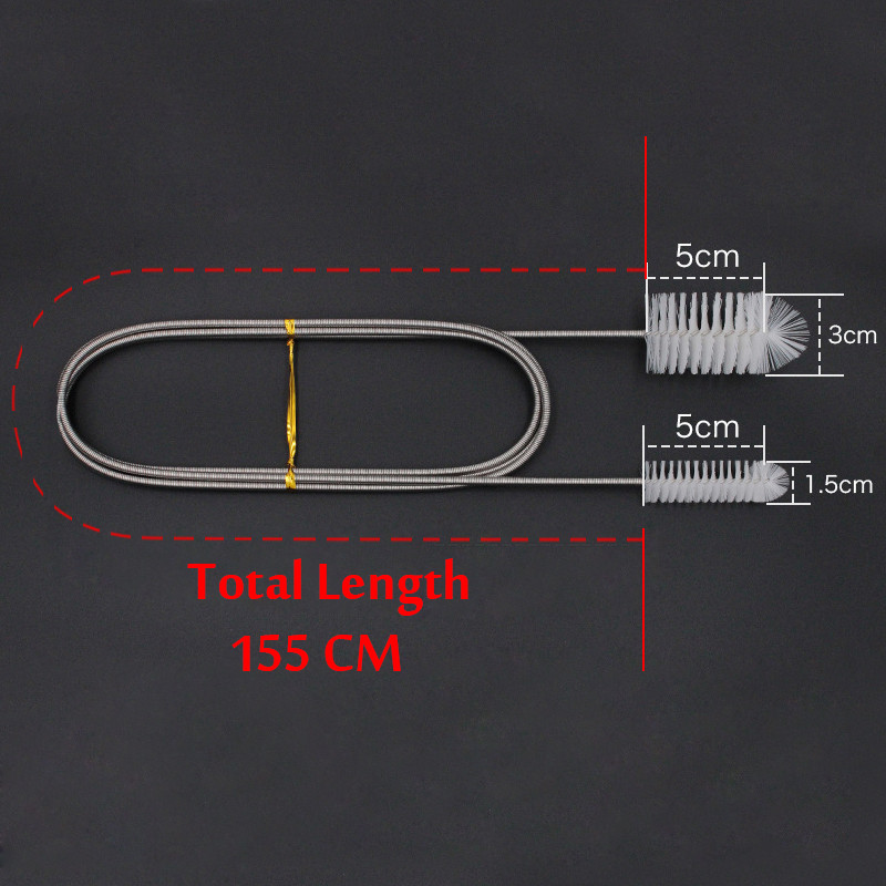 155 cm Dviejų galų žarnos vamzdžių valymo šepetys nerūdijančio plieno išlenktas vamzdis Vandens oro vamzdelio šepetys Akvariumo žuvų bako priedai