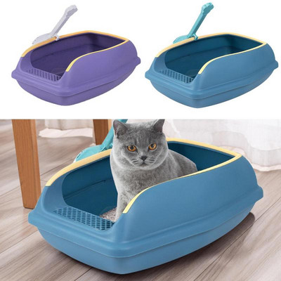 Cat Litter Box Semi Enclosed Litter Box With High Sides Large Capacity Anti Splash Cat Litter Box For Kittens Cats Small Pets