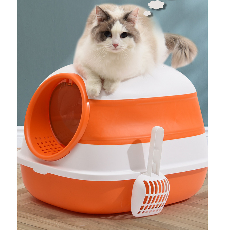Sklopiva kutija za mačji pijesak, zatvorena kućica za mačke, noćna posuda, zatvorena kutija za mačiće s kapuljačom i toaletnom školjkom za kućne ljubimce Jednostavno čišćenje