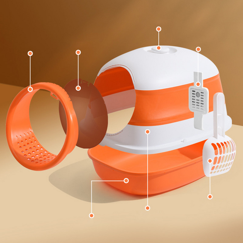 Sklopiva kutija za mačji pijesak, zatvorena kućica za mačke, noćna posuda, zatvorena kutija za mačiće s kapuljačom i toaletnom školjkom za kućne ljubimce Jednostavno čišćenje