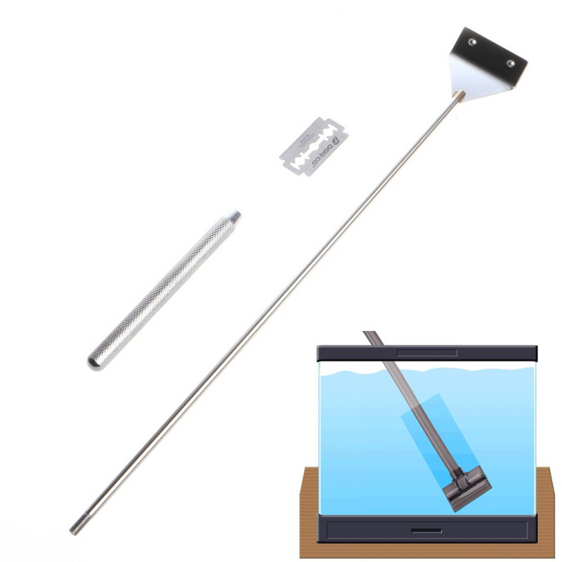 OOTDTY akvārija stikla zivju tvertnes nerūsējošā tērauda koraļļu aļģu skrāpju asmeņu tīrītājs