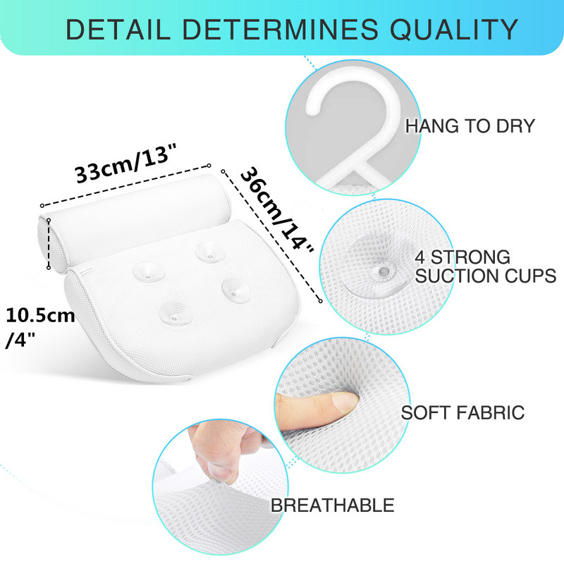 Neklizajući SPA jastuk za kadu s vakuumskim čašicama Kadica za kupanje Potpora za vrat i leđa Jastuci za naslon za glavu Podebljani kućni jastuk Dodaci za kupaonicu