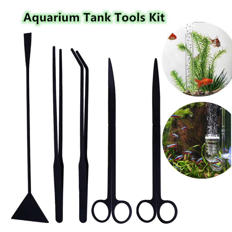 1/2/3/4/5 komada Aquarium Tank Set alata Aquascaping Fish Tank Vodene biljke Duge pincete Škare Alat od nehrđajućeg čelika Proizvod za kućne ljubimce
