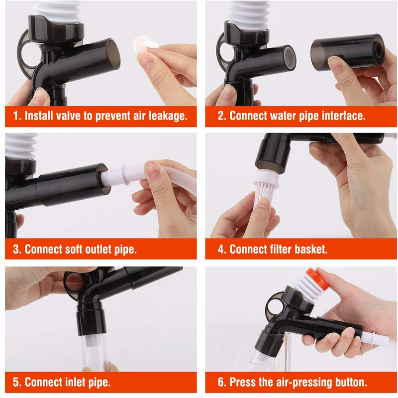 Zivju tvertņu tīrītājs, 5 in1 akvārija grants tīrītājs ūdens mainītājs ātrai ūdens maiņai/smilšu mazgāšanai/fekāliju uzsūkšanai/smilšu grābšanai